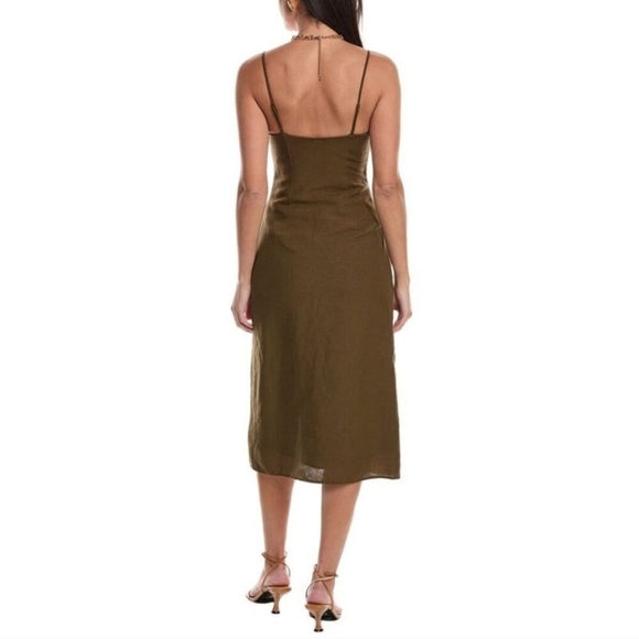 New Onia Womens Air Corset Linen-Blend Olive Midi Dress NWT - Picture 5 of 14